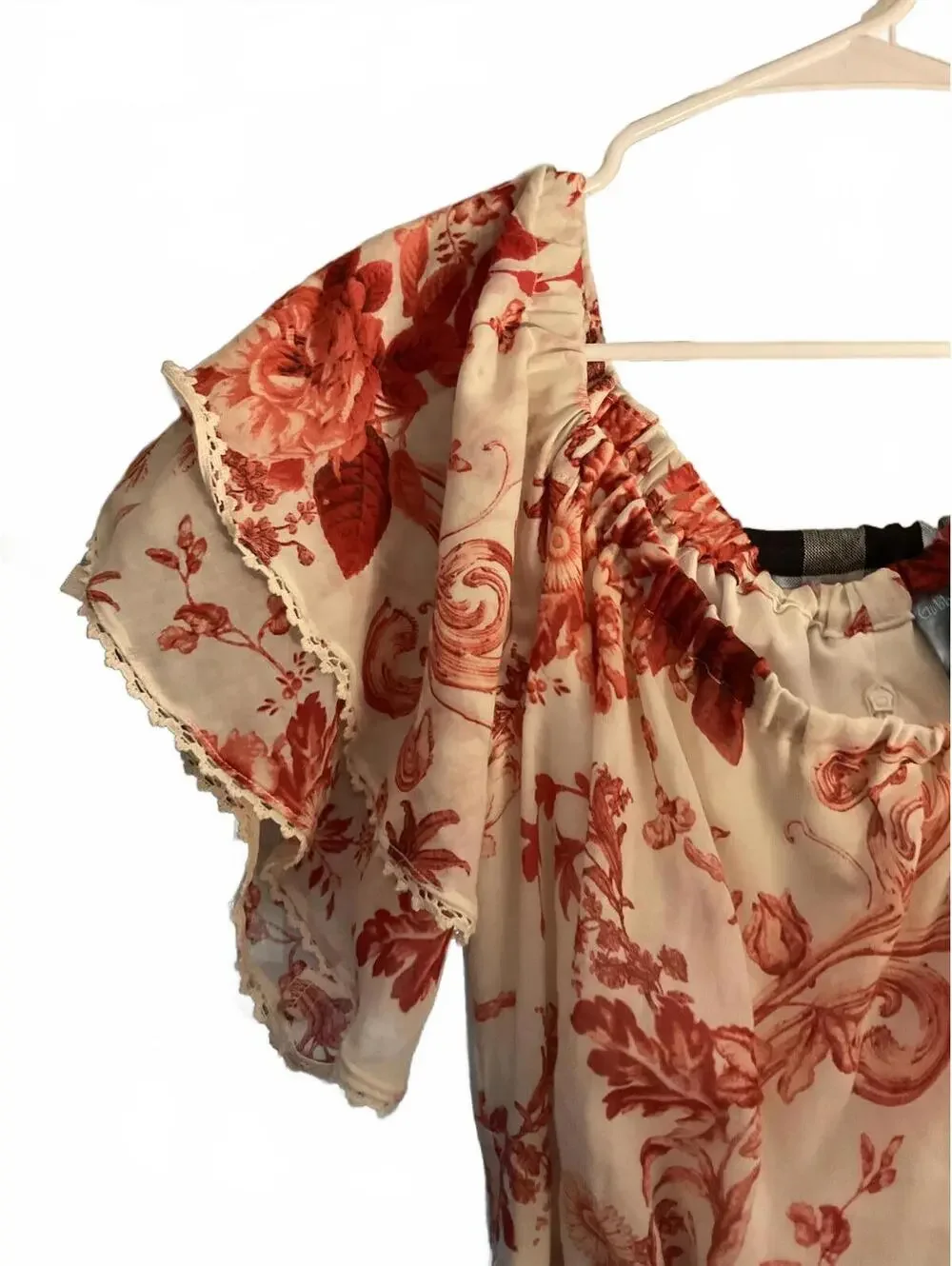 Gabby Skye White and Pink Floral Midi Dress with Ruffled Hem Size 10 - Picture 4 of 12